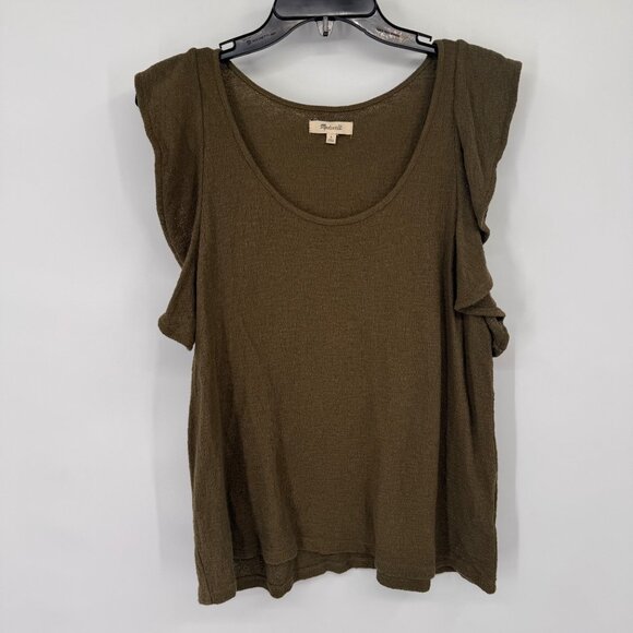 MADEWELL Womens Size Large Olive Green Cotton Ruffle Sleeve Scoop Neck Tank Top - Picture 4 of 14